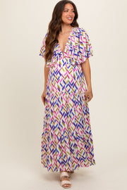 Multicolor Printed Deep V-Neck Tiered Maternity Maxi Dress