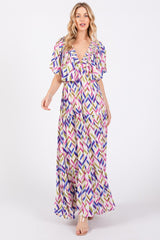 Multicolor Printed Deep V-Neck Tiered Maxi Dress