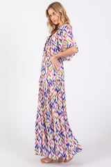 Multicolor Printed Deep V-Neck Tiered Maxi Dress