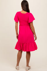 Fuchsia Smocked Ruffle Hem Maternity Dress