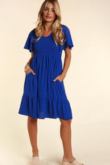 Royal Blue Smocked Ruffle Hem Dress