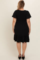 Black Smocked Ruffle Hem Maternity Plus Dress