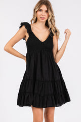 Black Textured Polka Dot Eyelet Shoulder V-Neck Maternity Dress