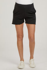 Black Raw Edge Maternity Sweat Shorts