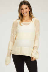 Cream Crochet Knit Long Sleeve Maternity Cover-Up