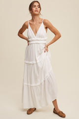 Cream Striped Ruffle Tiered Maxi Dress