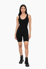 Black Ribbed Sleeveless Fitted Romper