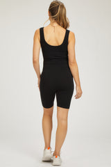 Black Ribbed Sleeveless Fitted Maternity Romper