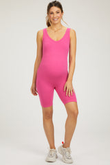 Fuchsia Ribbed Sleeveless Fitted Maternity Romper