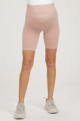 Light Mauve Rib Knit Maternity Biker Shorts