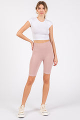 Light Mauve Rib Knit Biker Shorts