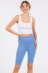 Light Blue Rib Knit Maternity Biker Shorts