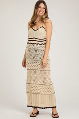 Cream Contrast Trim Crochet Maternity Maxi Swim Cover Up