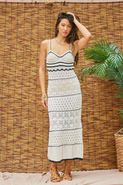 Cream Contrast Trim Crochet Maxi Swim Cover Up