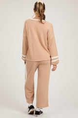 Taupe Striped Long Sleeve Maternity Set