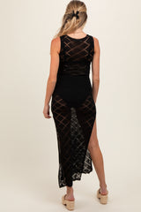 Black Sleeveless Crochet Double Side Slit Maternity Cover Up