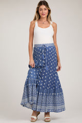 Blue Floral Button Front Maternity Maxi Skirt