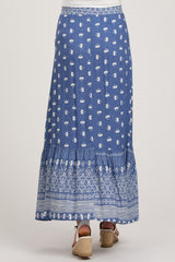 Blue Floral Button Front Maternity Maxi Skirt