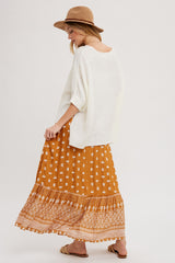 Rust Floral Button Front Maxi Skirt