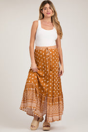 Rust Floral Button Front Maternity Maxi Skirt