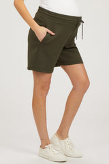 Olive Drawstring Maternity Shorts