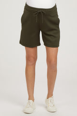 Olive Drawstring Maternity Shorts