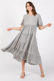 Grey Short Sleeve Tiered Dress