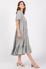 Grey Short Sleeve Tiered Dress