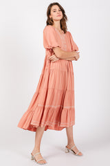 Salmon Short Sleeve Tiered Dress