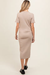 Taupe Striped Rib Knit Maternity Midi Dress