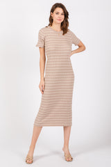 Taupe Striped Rib Knit Maternity Midi Dress