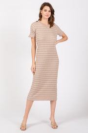 Taupe Striped Rib Knit Midi Dress