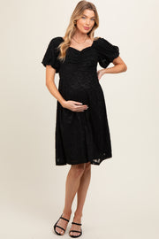 Black Lace Puff Sleeve Maternity Dress