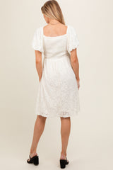 Ivory Lace Puff Sleeve Maternity Dress