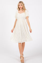 Ivory Lace Puff Sleeve Maternity Dress