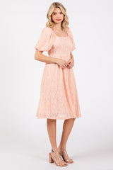 Peach Lace Square Neck Dress