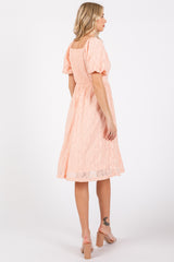 Peach Lace Square Neck Dress