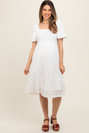 Ivory Lace Square Neck Maternity Dress