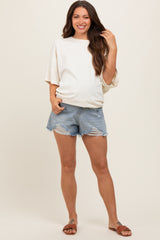 Blue Distressed Fringe Hem Maternity Denim Shorts