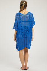 Royal Blue Crochet Knit Maternity Swim Cover Up