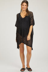 Black Crochet Knit Maternity Swim Cover Up