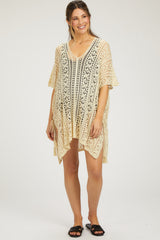 Cream Crochet Knit Maternity Swim Cover Up