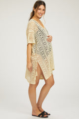 Cream Crochet Knit Maternity Swim Cover Up