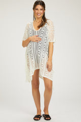 White Crochet Knit Maternity Swim Cover Up