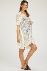 White Crochet Knit Maternity Swim Cover Up