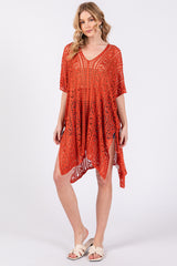 Rust Crochet Knit Maternity Swim Cover Up