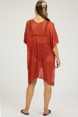 Rust Crochet Knit Maternity Swim Cover Up