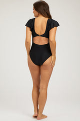 Black Crochet Accent Maternity One Piece Swimsuit