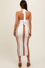 Cream Stripe Ribbed Maternity Halter Dress