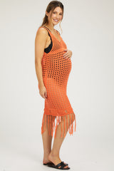 Orange Crochet Fringe Trim Maternity Cover Up